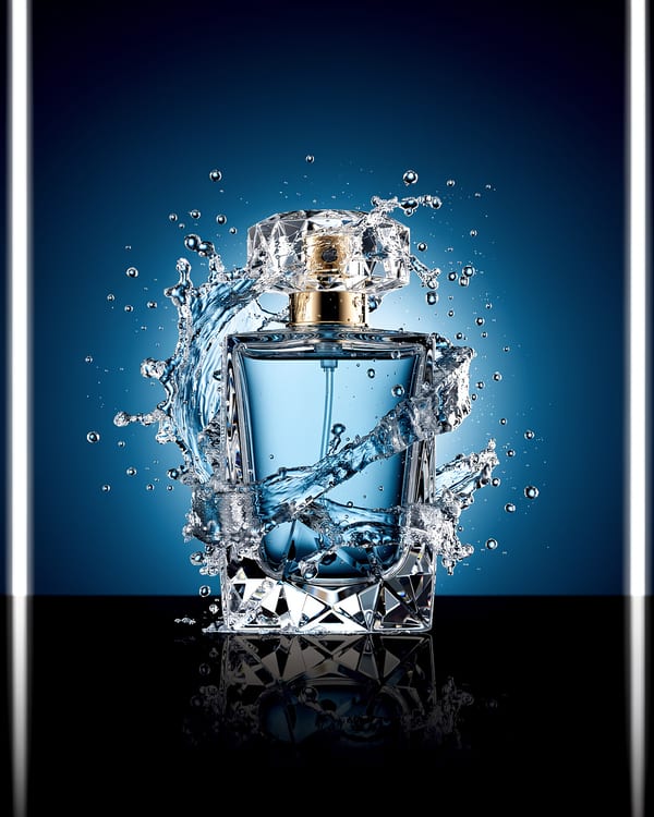 Perfume con salpicadura de agua