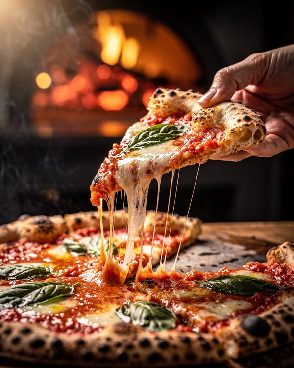 Pizza con tirón de queso