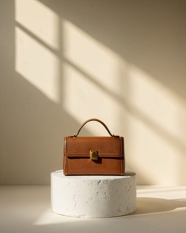 Bolso de piel en pedestal