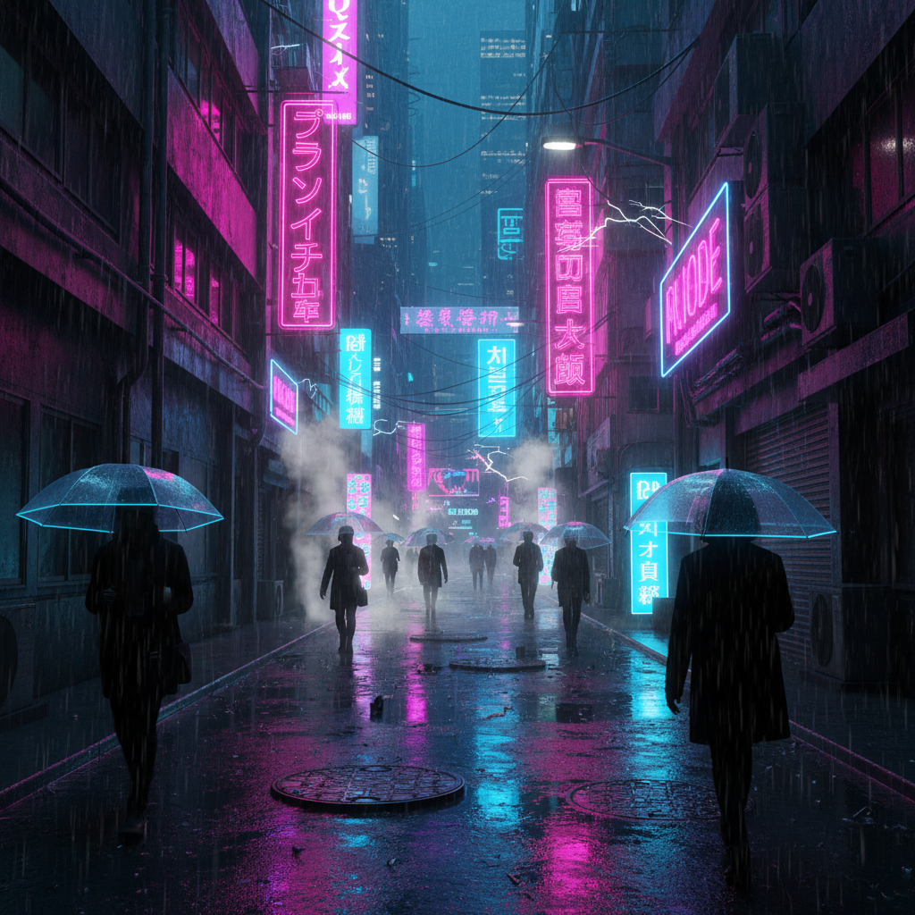 Calle nocturna estilo cyberpunk