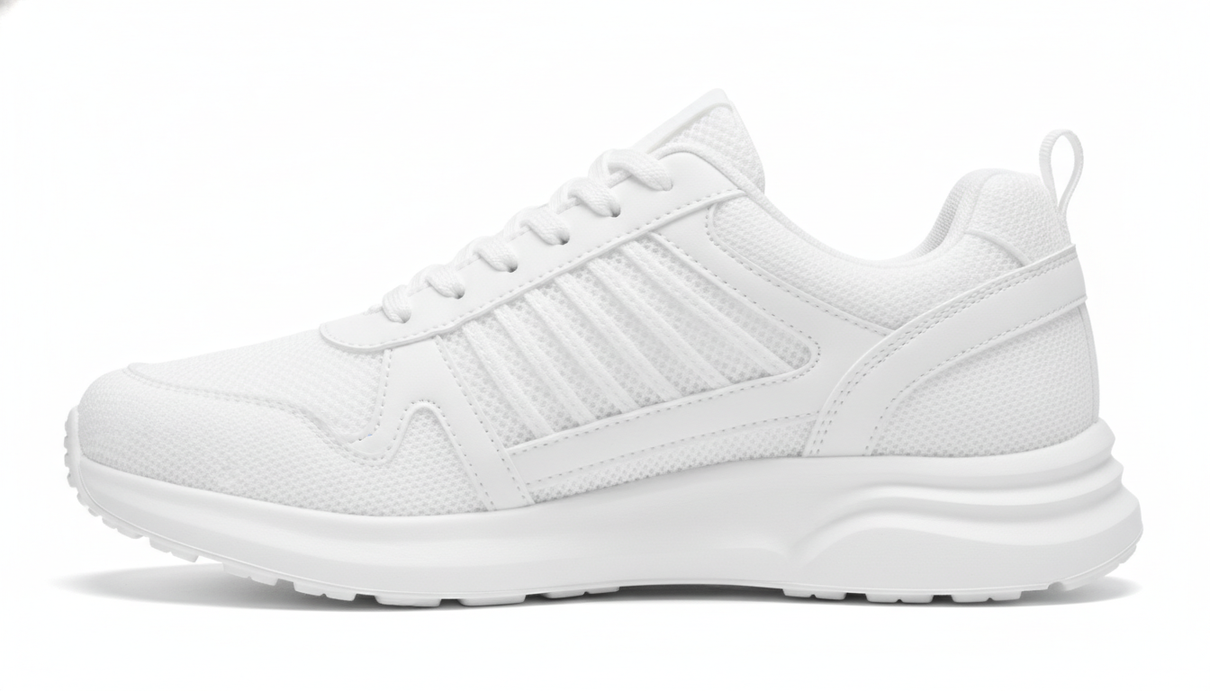 Freigestellter Sneaker auf weißem Hintergrund, groß und gestochen scharf