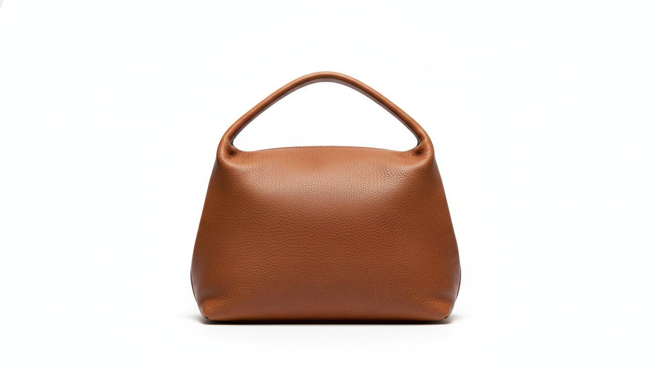 Sac en cuir marron sur fond blanc épuré, prêt à servir de photo produit pour une boutique en ligne